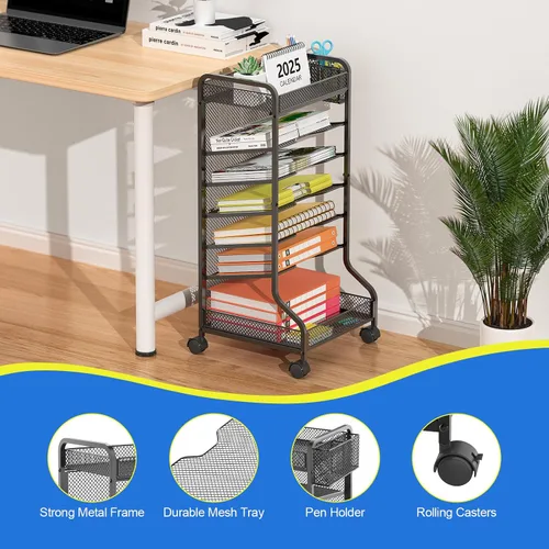Vista 6 de samstar Carrito de archivos rodante, organizador debajo del escritorio, organizador de archivos junto al escritorio, carpeta de almacenamiento