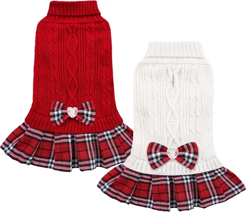 Vista 15 de YUDODO Small Dog Sweater Dress with Bowtie Turtleneck - Knitted Pet Clothes Dusty Pink
