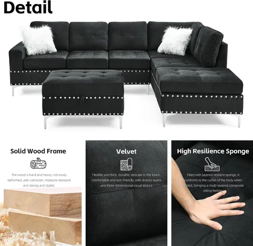 Vista 4 de Yoglad - Sofás seccionales de 108'' para sala de estar, sofá modular de 5 plazas con chaise reversible y portavasos, sofá de esquina en forma de L