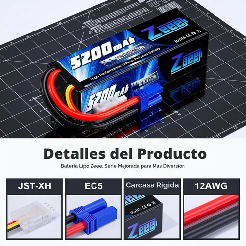 Vista 3 de Zeee Batería Lipo de 11.1V 80C 5200mAh 3S con conector EC5 (2 paquetes)
