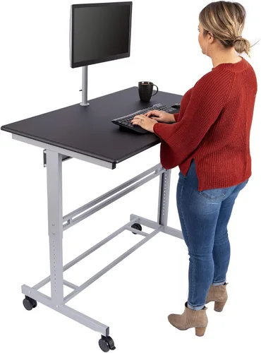 Vista 4 de Escritorio de pie con altura ajustable móvil con soporte para monitor, Negro 48