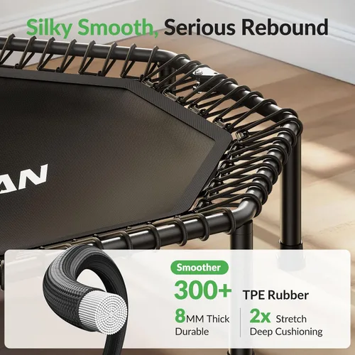 Vista 4 de BCAN - Cama elástica miniatura octagonal de 51 pulgadas, carga máxima de 450 libras; cama elástica de aptitud física con barra de asa T ajustable