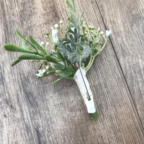 Vista 5 de 6 unids/lote Novio Boutonniere Hombre Mujer Novia Muñeca Ramillete Artificial Boda Flores Decoración Fiesta (marfil, Boutonniere)