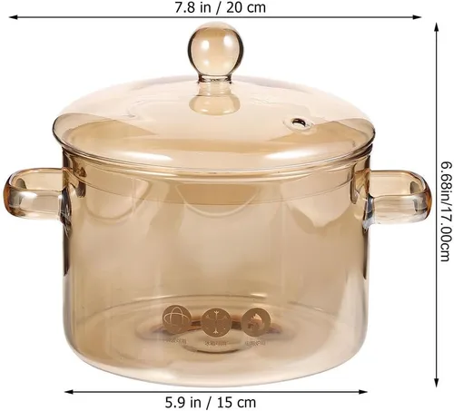 Vista 2 de Cacerola de vidrio con tapa, cacerola de vidrio con tapa, juego de utensilios de cocina para pasta, sopa, leche, alimentos, fideos instantáneos..