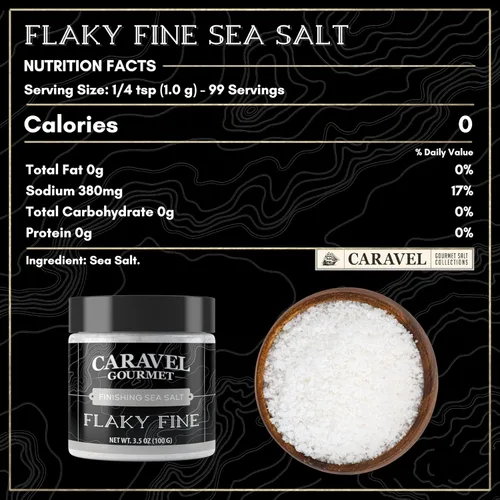 Vista 6 de Copos de sal marina, sal gourmet de acabado escamoso, tarro de 3.5 oz - Caravel Gourmet