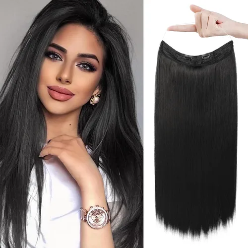 Vista 36 de REECHO - Extensiones de cabello con alambre invisible y con cintillo transparente, tamaño ajustable, clips seguros extraíbles, cabello lacio, diseño