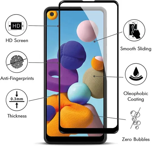 Vista 3 de Protector de pantalla de cobertura completa para Samsung Galaxy A21, 2 unidades, de alta transparencia de seda negra resistente a los arañazos