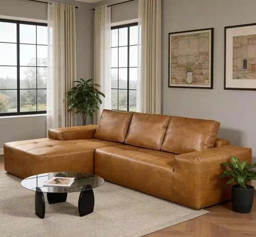 Vista 2 de Sofá modular en forma de L de 114 pulgadas, sofá nube marrón con diván, asiento profundo orientado a la izquierda, moderno sofá esquinero con diván