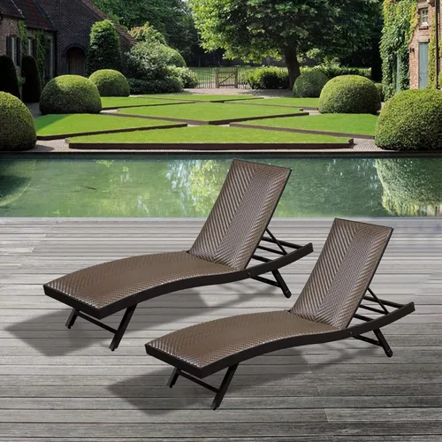 Vista 2 de Domi - Juego de 2 tumbonas para exteriores, de aluminio, acolchadas, de espuma de secado rápido, con respaldo ajustable para playa, piscina, césped