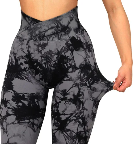Vista 5 de OMKAGI Leggings con cintura cruzada en V para mujer, con bolsillos, cintura alta, pantalones de yoga para entrenamiento