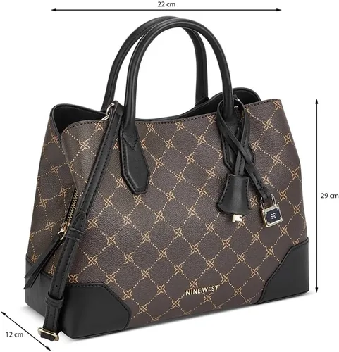 Vista 5 de Nine West Brooklyn Jet Set Satchel, logotipo marrónnegro, Logotipo marrónnegro