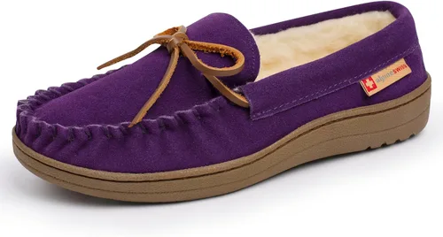 Vista 12 de Alpine Swiss Sabine - Pantuflas tipo mocasín para mujer, zapato de casa de gamuza auténtica, plantilla de espuma viscoelástica, piel de oveja Negro