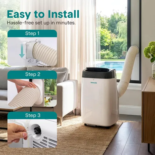 Vista 6 de SereneLife Aire acondicionado portátil, deshumidificador y ventilador Motor dual 3 en 1 8,000 BTU AC con rango de temperatura de 64 °F a 90 °F