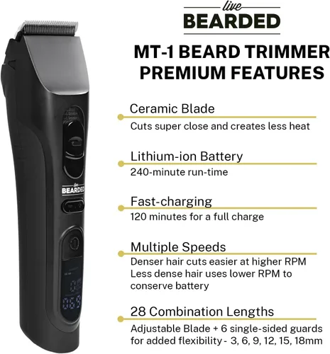Vista 2 de Live Bearded® Recortadora de barba MT-1, recargable con tiempo