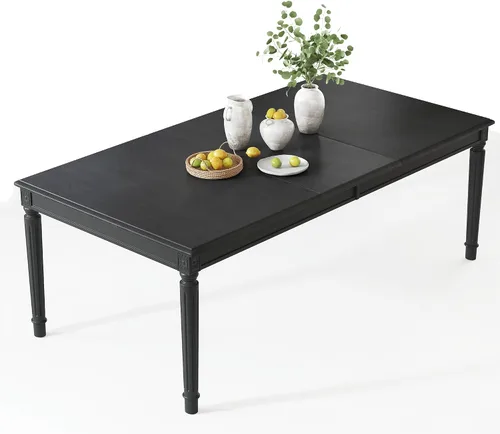 Vista 8 de AMERLIFE Mesa de comedor de granja de 79 pulgadas para 6 a 8, mesa de comedor rectangular grande de madera maciza con patas cónicas romanas, mesa