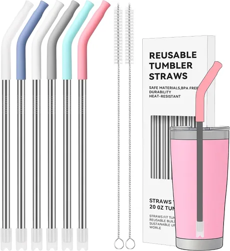 Vista 20 de Pajitas de metal rectas de 20 onzas con punta de silicona para vaso de 20 oz Pajita reutilizable de acero inoxidable para YETI, STANLEY, US