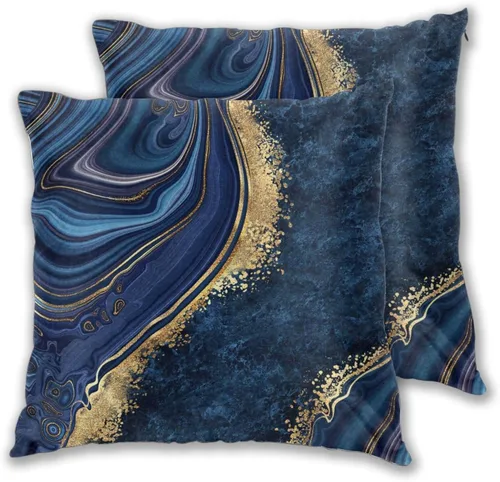 Vista 9 de Fiokroo Juego de 2 fundas de almohada con textura de mármol azul, fundas de almohada cuadradas para sofá, dormitorio, sala de estar, automóvil, 18 x