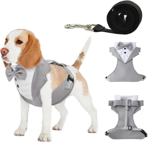Vista 9 de BRKURLEG Chaleco de esmoquin para perro, ajustable sin tirones, esmoquin para perros pequeños y medianos, traje de fiesta de boda para perro