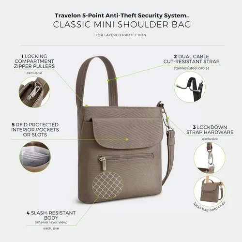 Vista 3 de Travelon - Mini bolsa clásica de hombro antirrobo Avellana