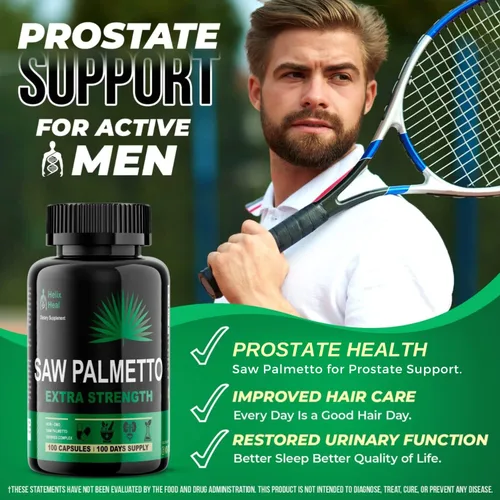 Vista 5 de Saw Palmetto para hombres – Suplementos para la salud de la próstata para hombres Salud urinaria – Bloqueador natural de DHT, 500 mg tratamientos