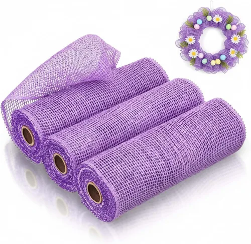 Vista 16 de 3 rollos de malla decorativa de arpillera de poli de 10 pulgadas de ancho, rollos de cinta de malla decorativa de poli para envolver, para Verde