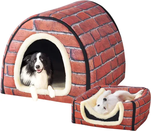 Vista 23 de Cama para gato o cama para perro, 2 formas de uso, casa de mascotas para interior con alfombra esponjosa, cubierta extraíble y lavable, fondo Grúas