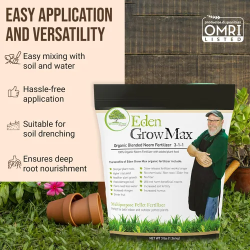 Vista 5 de Eden Grow Max Organic Blended Neem Cake Perfecto para jardinería doméstica, frutas, césped y flores, listado OMRI (3 libras)