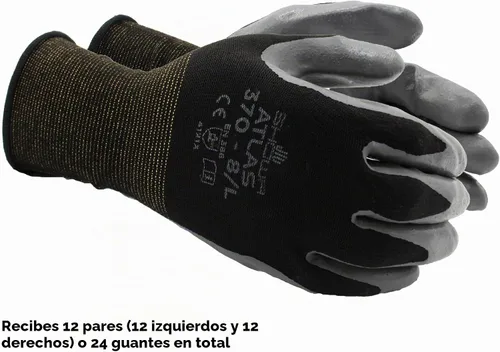 Vista 3 de SHOWA Atlas 370B - Guantes de trabajo profesionales de nitrilo para paisajismo, jardinería y montaje, guantes de uso general