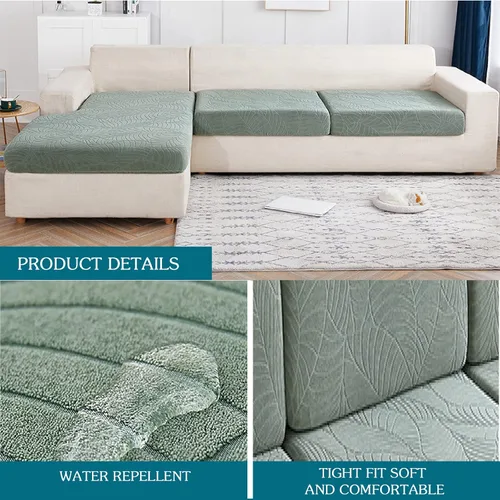 Vista 4 de Fundas de cojín impermeables para asiento de sofá, fundas elásticas de cojín de jacquard de elastano, protector de muebles grueso con parte inferior