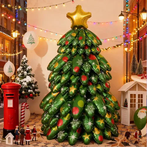 Vista 4 de Árbol de Navidad inflable, globos autosostenibles de 40 pulgadas, globos de papel de aluminio para árbol de Navidad de interior y exterior Árbol