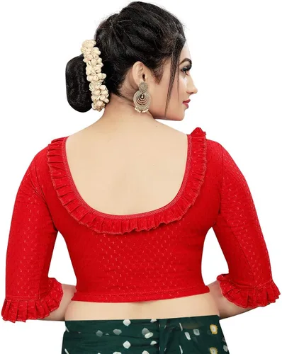 Vista 2 de Indian Hawker Blusa de jacquard con volantes de manga 34 elástica para mujer