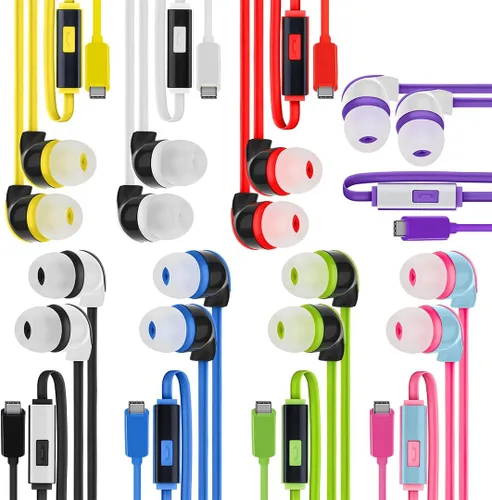 Vista 2 de Paquete de 100 auriculares USB C con cable con micrófono, auriculares intrauditivos tipo C para Chromebooks, iPads con USB-C, MacBook, tabletas