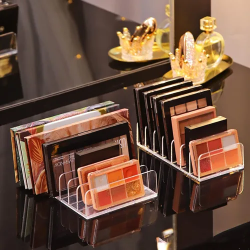 Vista 4 de Vowcarol Organizador de paleta de sombras de ojos, acrílico de 7 secciones divididas para paleta de maquillaje, soporte organizador - transparente