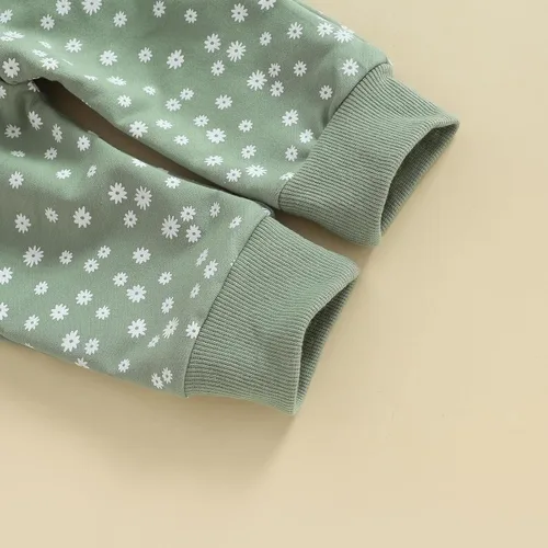 Vista 7 de Ropa para bebé recién nacida, atuendo de margaritas, camiseta de manga larga, pantalones, ropa de otoño e invierno