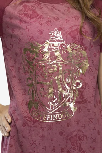 Vista 4 de Harry Potter - Camisón raglán Hogwart Houses con estampado de aluminio para jóvenes - Slytherin, Gryffindor, Hufflepuff, Ravenclaw