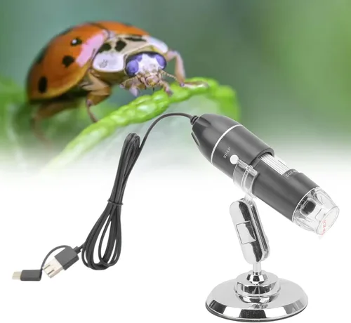 Vista 8 de Ciciglow Microscopio digital portátil de mano, 50-1600X con LED ajustable y soporte, USB para teléfono móvil Android portátil