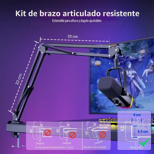 Vista 6 de FIFINE AmpliGame AM8T - Juego de micrófonos para juegos XLR/USB Negro