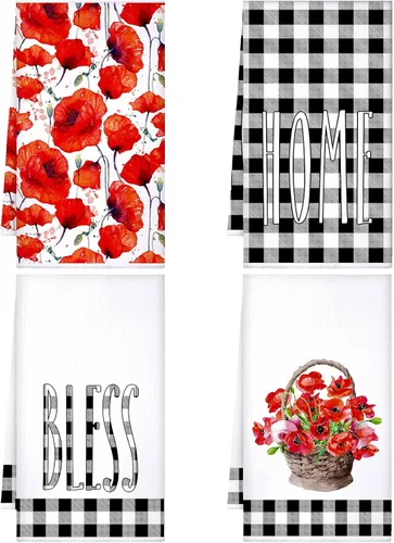 Vista 9 de Bencailor Juego de 4 toallas de cocina florales para cocina, juego de decoración de cocina de primavera para cocinar, hornear, asar a la parrilla