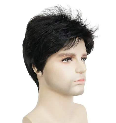 Vista 14 de Lydell Peluca de cabello sintético sintético corto natural para hombres (marrón ceniza medio)