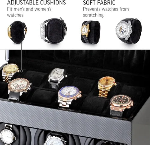 Vista 6 de Enrollador de reloj y caja de almacenamiento para enrollar 3 relojes automáticos y 12 espacios de almacenamiento de relojes