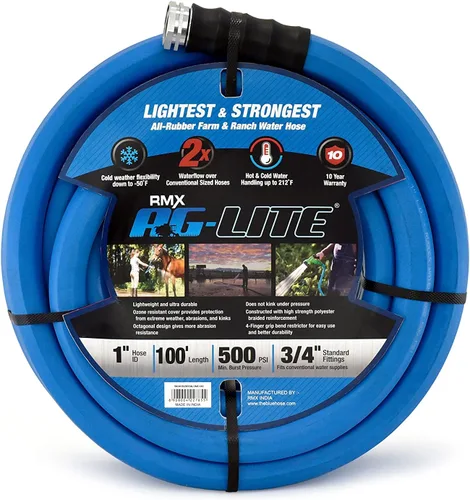 Vista 8 de AG-LITE BSALONE15 - Manguera de jardín de goma para agua caliente/fría de 1 pulgada x 15 pies, 100% goma, ultraligera, súper fuerte, 500 PSI, 50F a