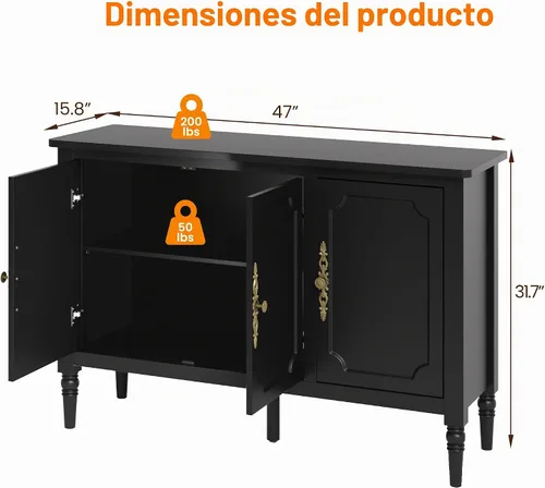 Vista 2 de RoyalCraft Armario buffet con almacenamiento, aparador moderno de mediados de siglo con 3 puertas, mesa de café pintada con estantes ajustables