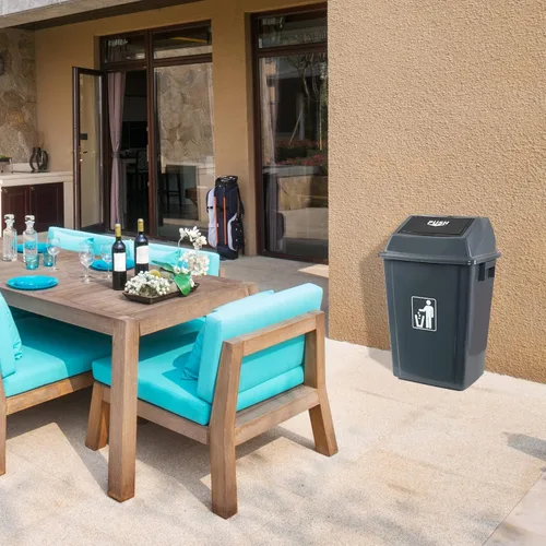 Vista 5 de Kekow Paquete de 4 cubos de basura de plástico con tapa, cubo de basura GraySwing Top, 13 galones Swing Top Lid Design, Durable Plastic