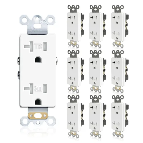 Vista 9 de TOPELER Paquete de 10 tomas decorativas, enchufes de pared estándar resistentes a manipulaciones de 15A 125V, autoconexión a tierra, 2 polos, 3