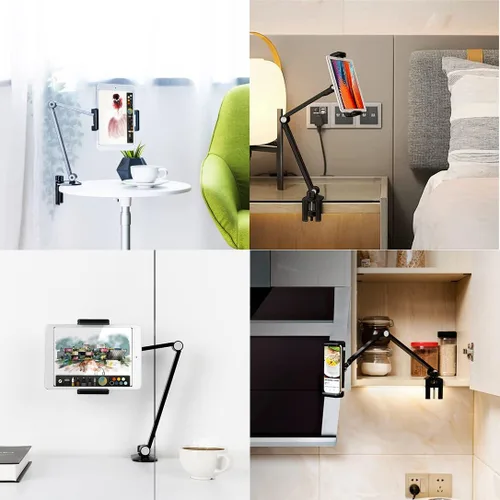 Vista 2 de Soporte de Escritorio para iPad, Abrazadera Ajustable para Tablet, Rotación de 360 Grados, Montura de Brazo de Tablet de Aluminio Resistente