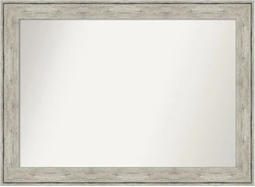Vista 179 de Amanti Art Espejo de baño plateado para sobre el fregadero, 28 x 37 pulgadas, elegante espejo rectangular de peltre cepillado, marco de madera