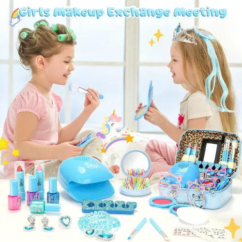 Vista 2 de PERRYHOME Kit de maquillaje para niños para niña, cosmético lavable real congelado, juguetes congelados no tóxicos, juego de uñas para niños