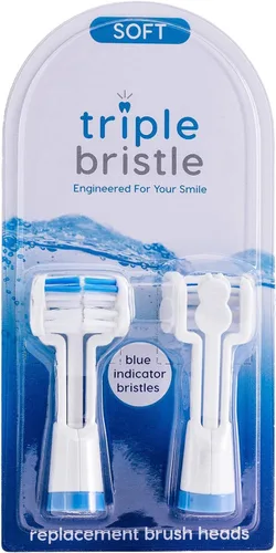 Vista 4 de Triple Bristle Cepillo de dientes Sonic original + cabezales de cepillo de repuesto de 3 lados, paquete de 2 unidades (azul)