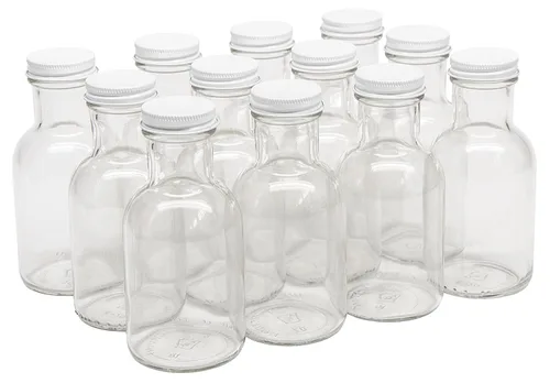 Vista 2 de North Mountain Supply Botella de vidrio para salsa Stout de 8 onzas, con tapas de metal blanco de 1.496 in, caja de 12
