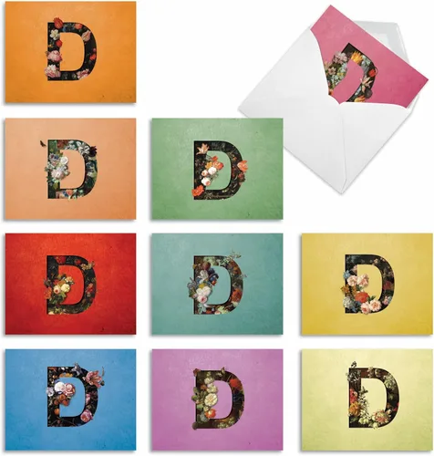 Vista 11 de The Best Card Company - 10 tarjetas de notas en blanco surtidas de letra B inicial, papelería personal con monograma floral con sobres, caja a